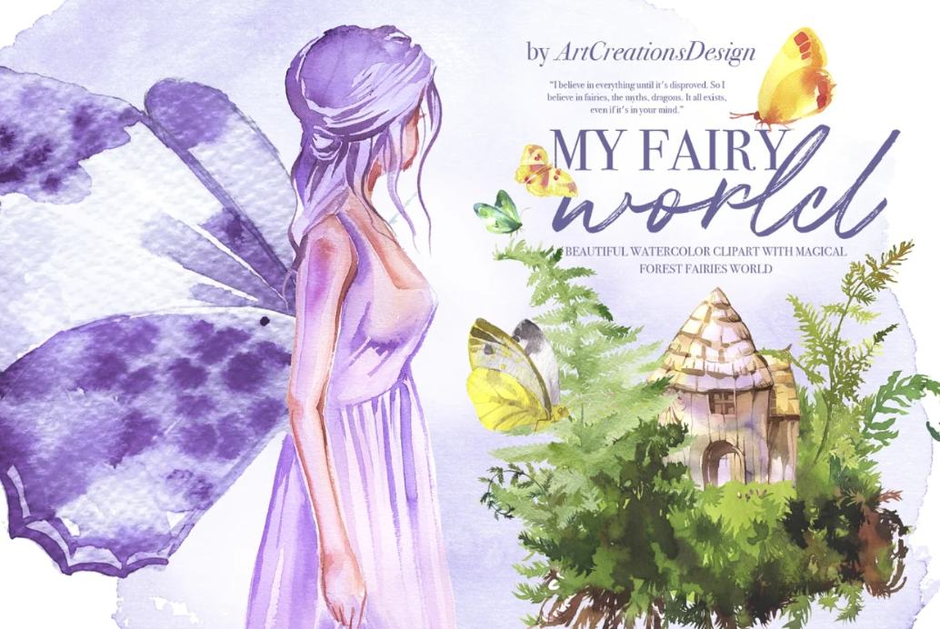 Watercolor Fairytale Illustration Cliparts
