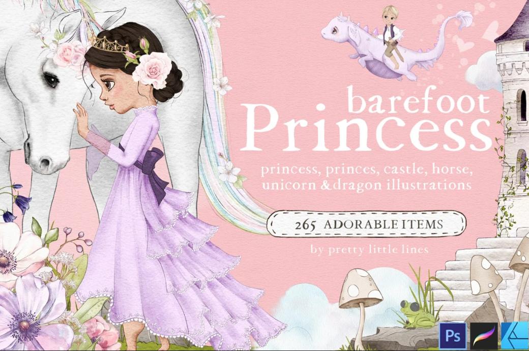 Watercolor Princes Illustrations Set