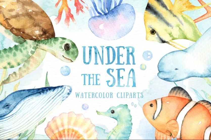 Watercolor Sea Illustration Cliparts