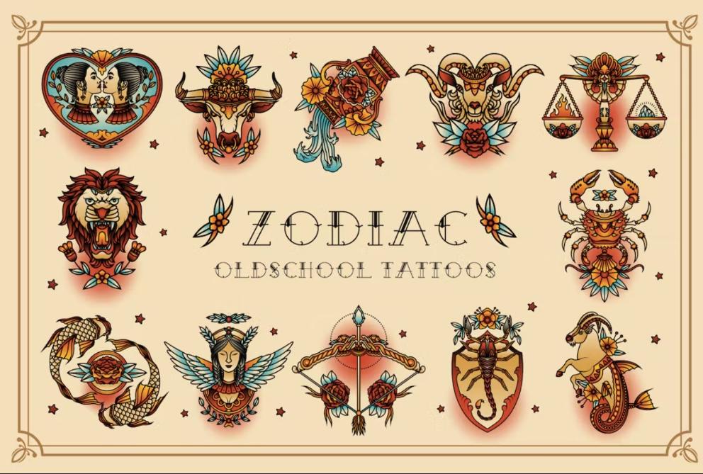 Zodiac Tattoo Vector Elements