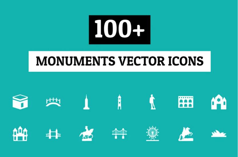 100 Monuments Vector Icons Set