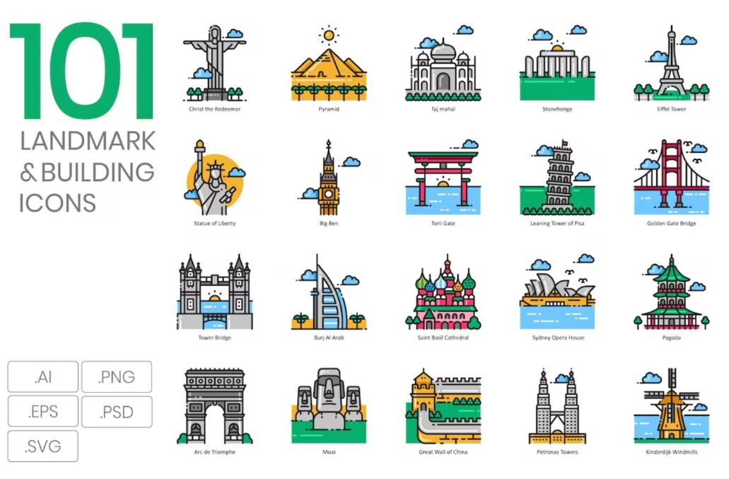 101 Landmark and Building Icons