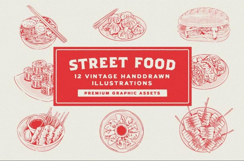 12 Vintage Street Food Vectors