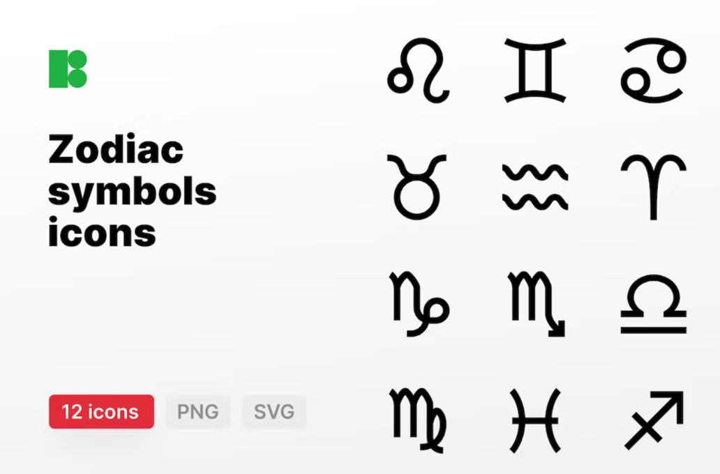 12 Zodiac Symbol Icons Set