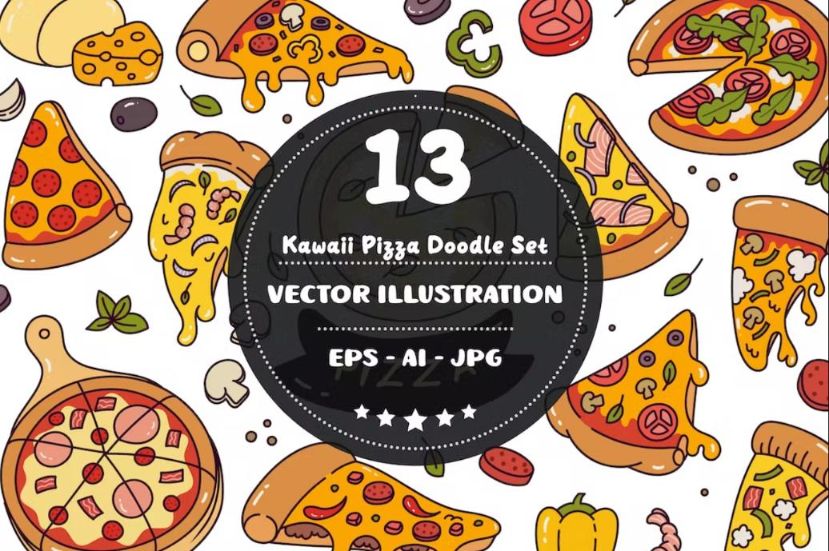 13 Pizza Doodle Elements