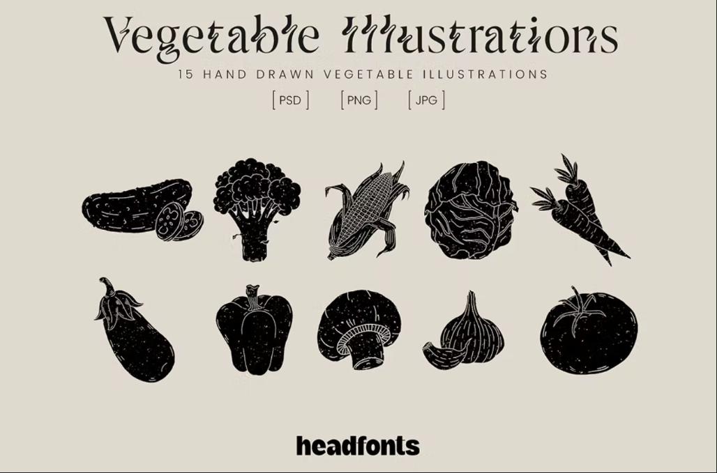 15 Hand Drawn Vegetable Elements