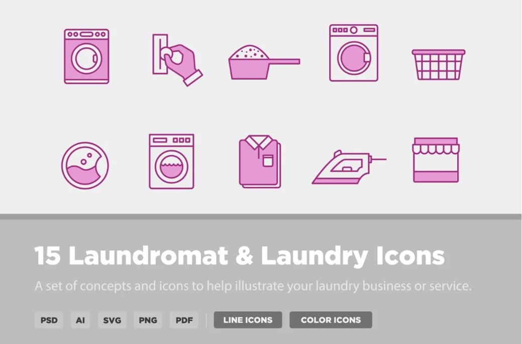 15 Laundromat Icons Set
