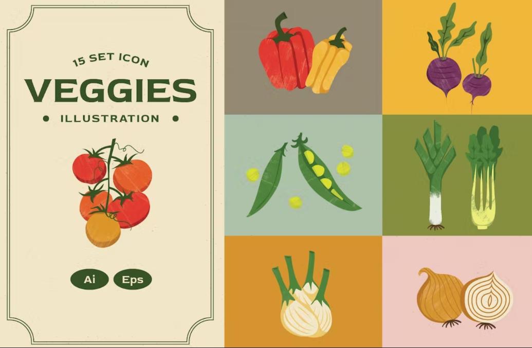 15 Veggies Icon Set