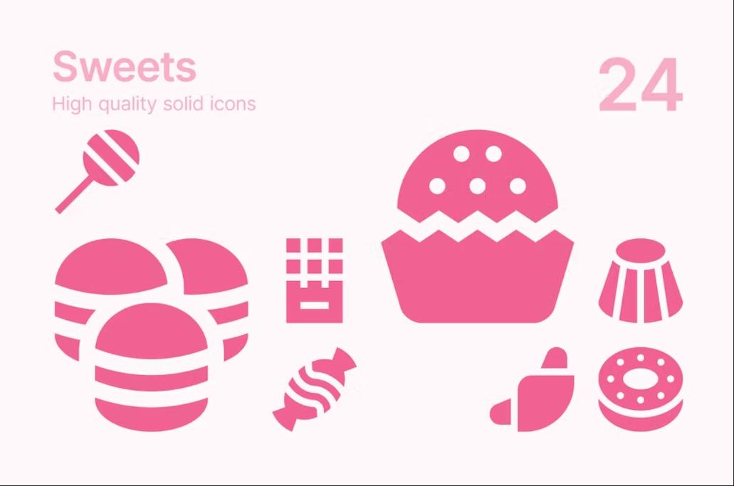 24 Solid Sweet Icons Set