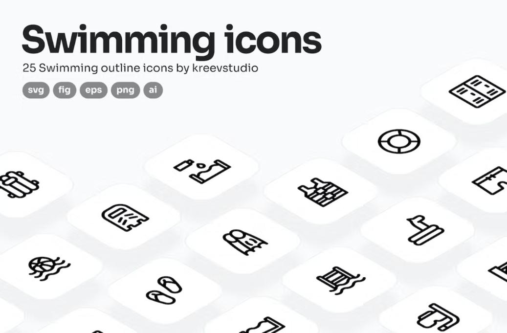 25 Swimming Outline Icons Set