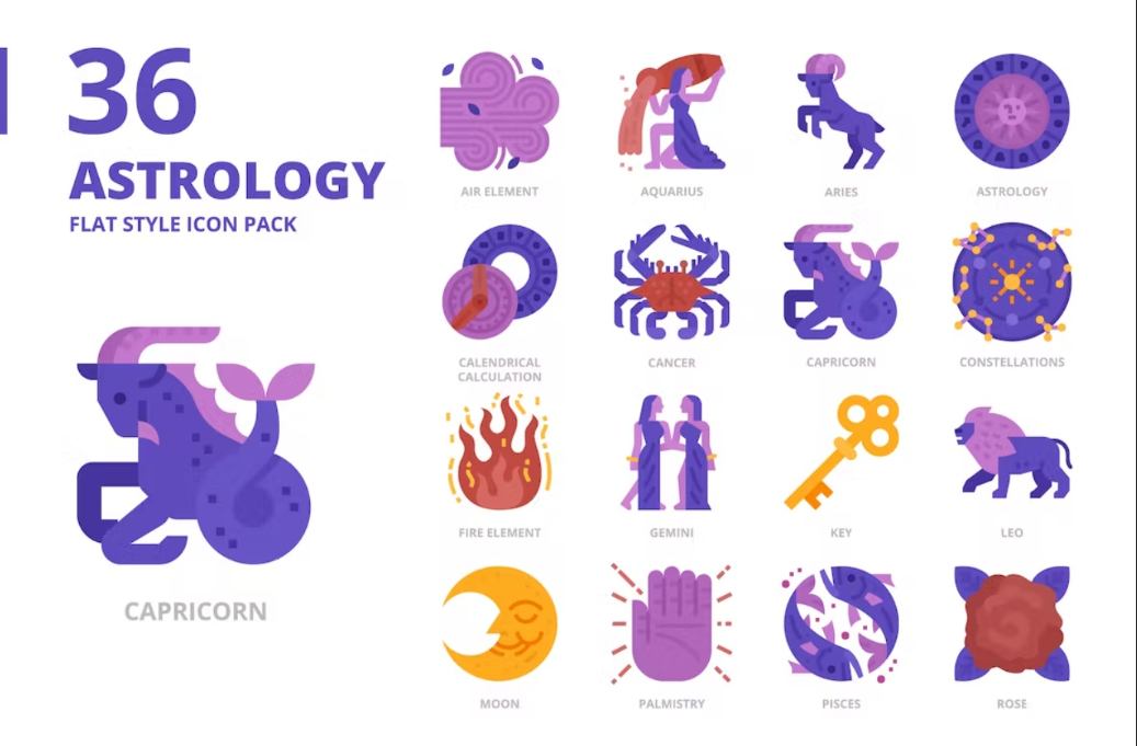 36 Flat Astrology Vector Icons