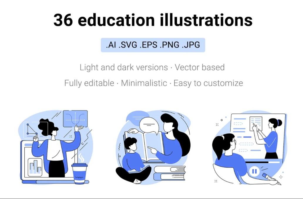 36 Minimal Educational Illustrations Set