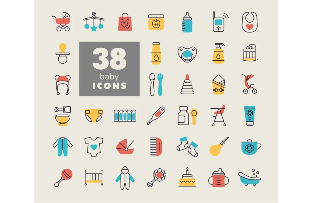 38 Baby Feeding Iconss Set