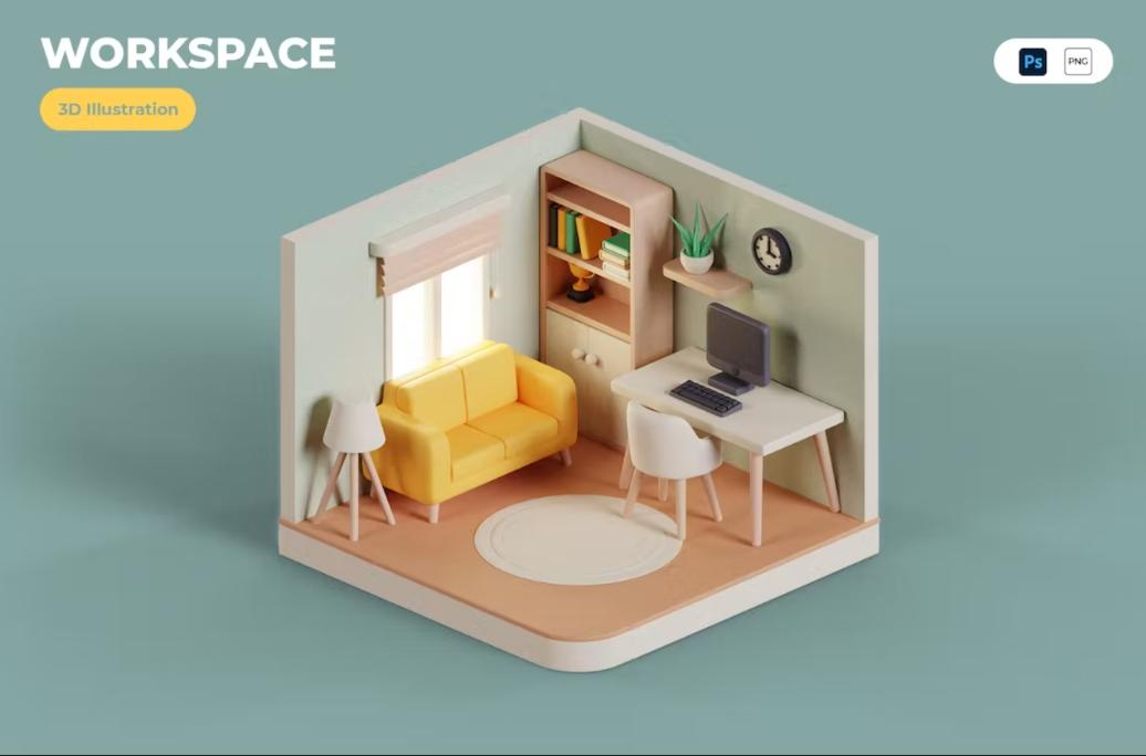 3D Workspace Illustration Design