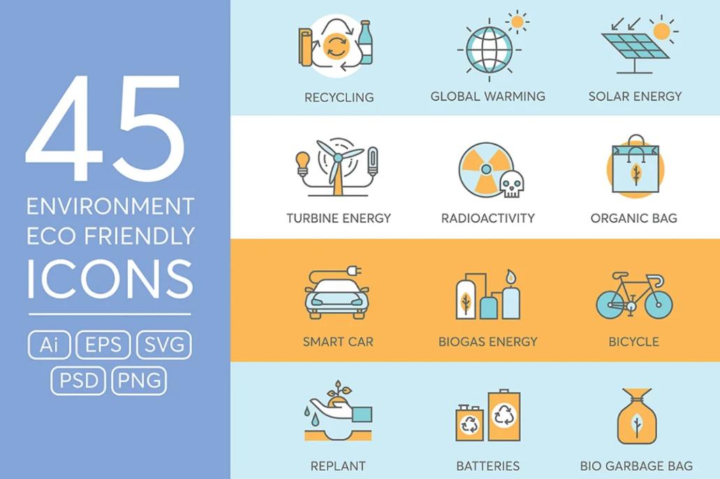 45 Environment Eco Friendly Icons