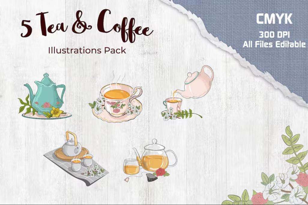 5 Tea and Coffee Illustrations Pack