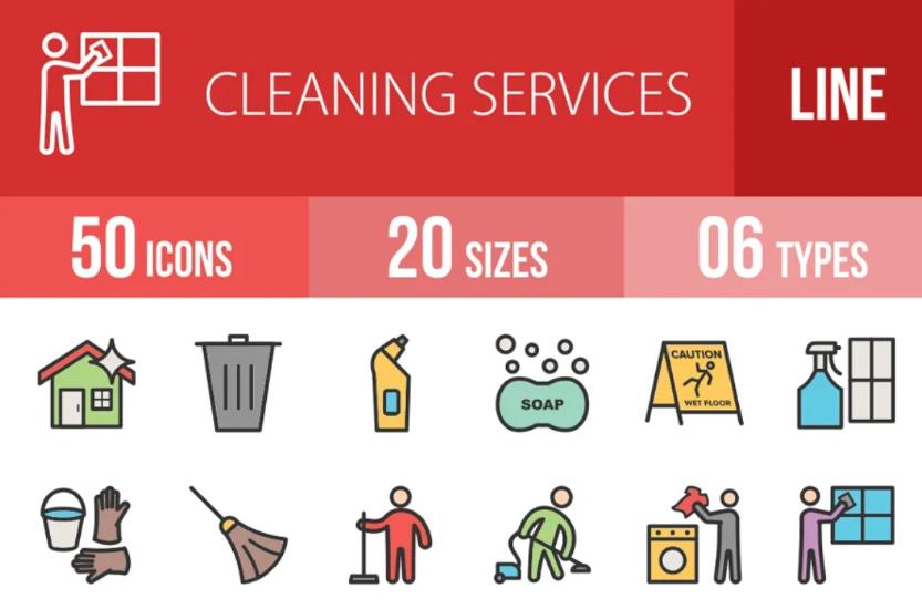 50 Cleaning Filled Icons Set