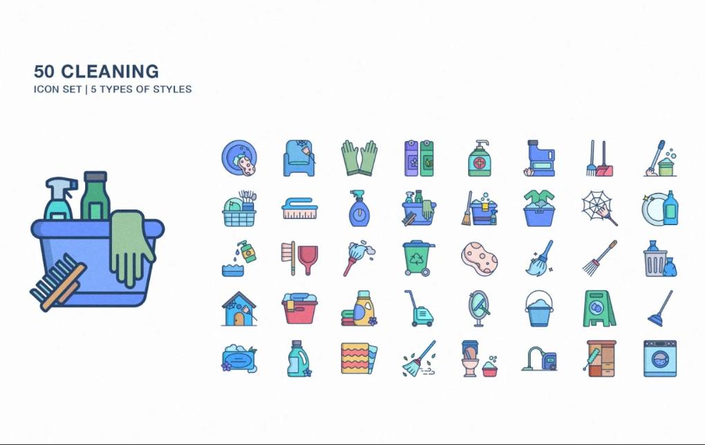 50 Household Cleaning Icons Set