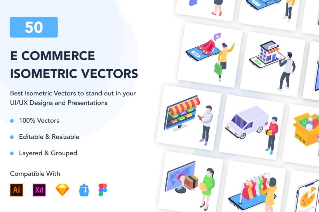 50 Isometric E Commerce Vectors
