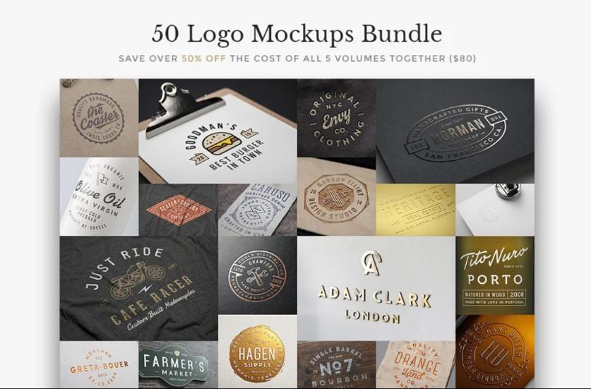 50 Logo Mockups Bundle
