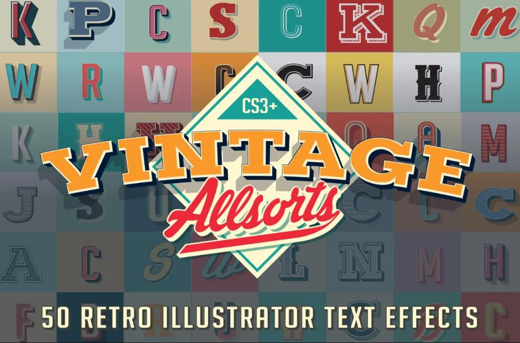 50 Vintage Illustrator Text Effects
