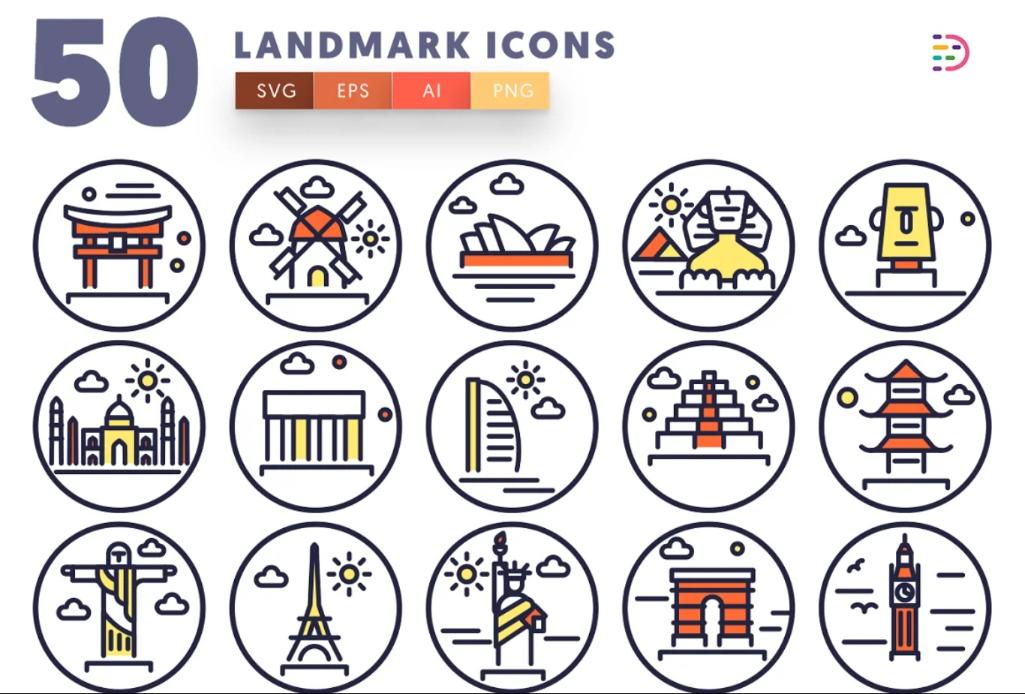 50 World Landmark Monuments Icon