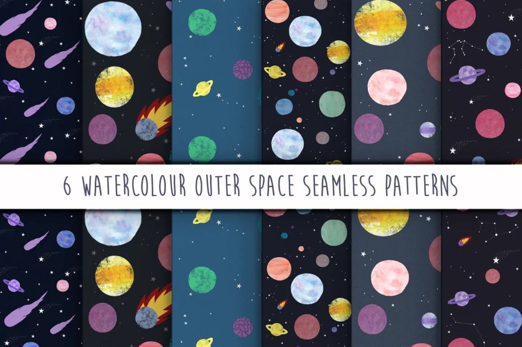 6 Watercolor Night Sky Patterns