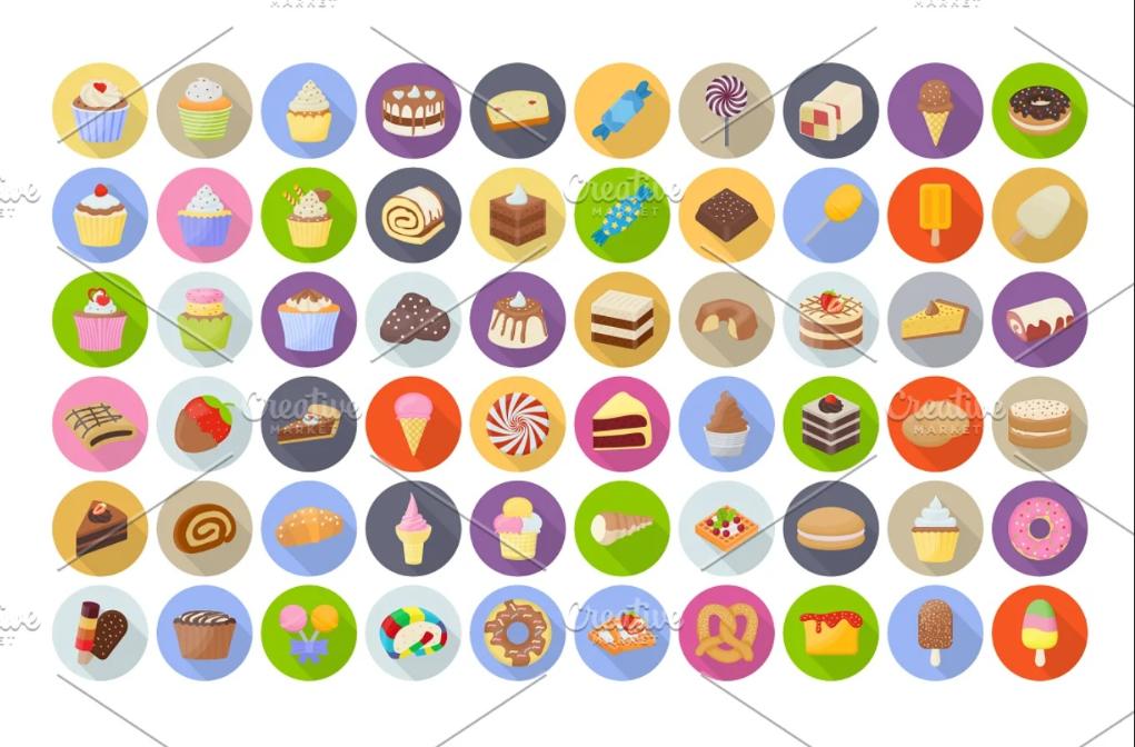 60 Cakes and Dessert Flat Icons
