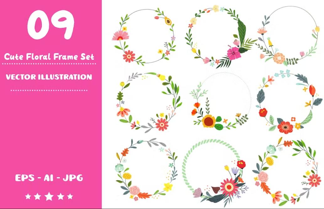 9 Cute Floral Frame Cliparts
