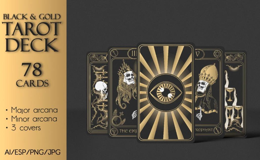 Black and Gold Tarot Card Deck Elements