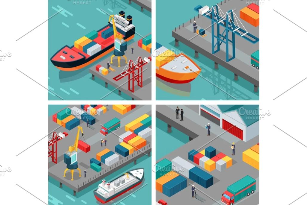 Cargo Port Illustrations Set