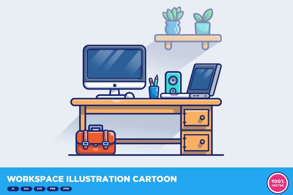 Cartoon Workspace Illustration Designs