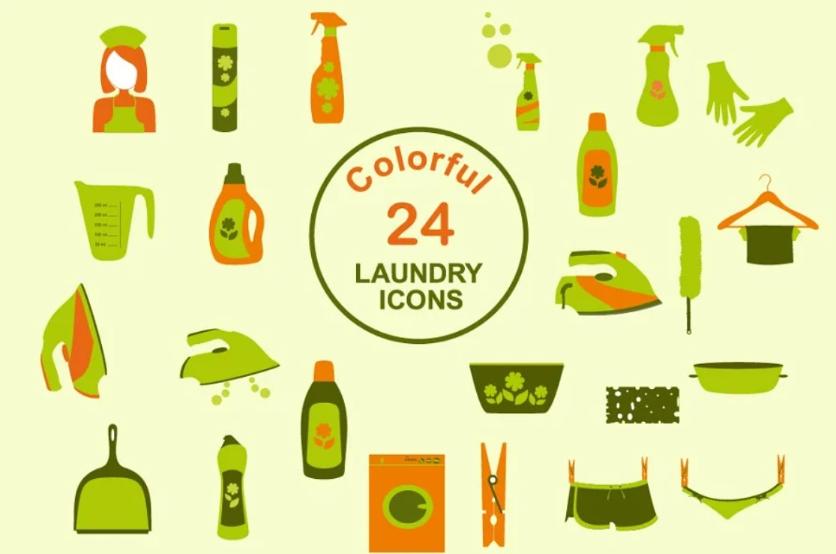 Colorful Laundry Icons Set