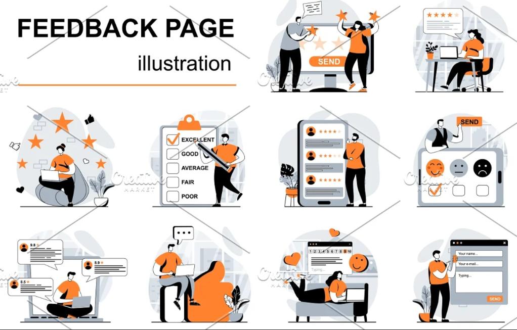 Feedback Page Flat Illustrations