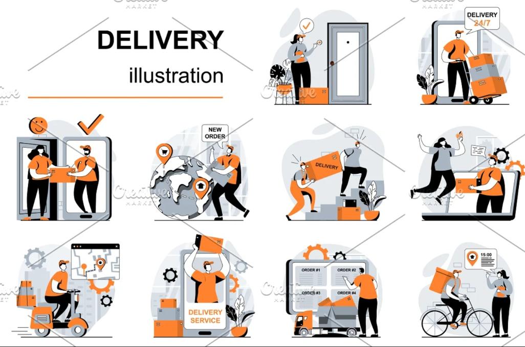 Flat Delivery Service Illustration