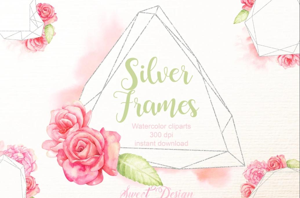 Floral Silver Frames Set