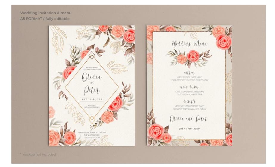 Floral Wedding Invitation and Menu