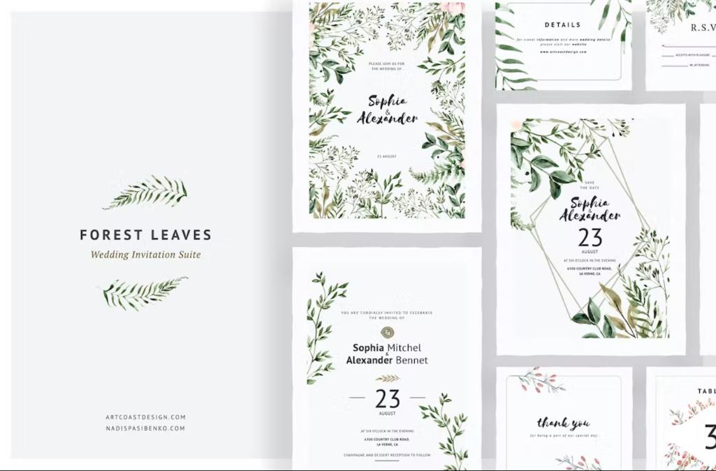 Forest Leaves Invitation Suite