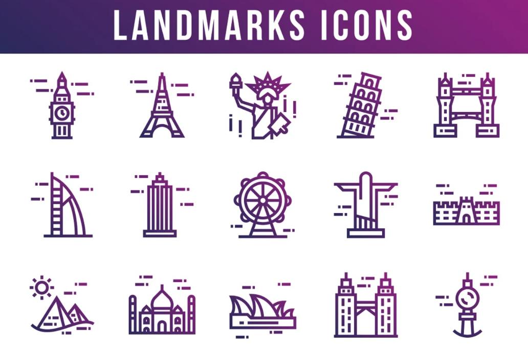 Fully Editable Landmark Icons Set