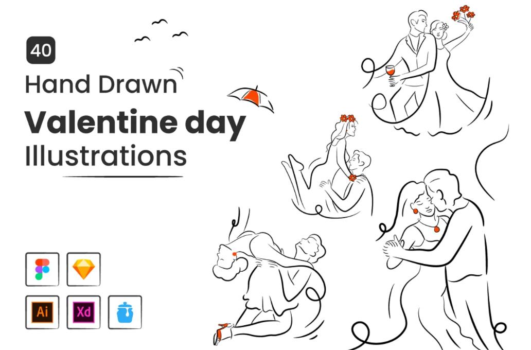 Hand Drawn Valentines Day Illusatrations