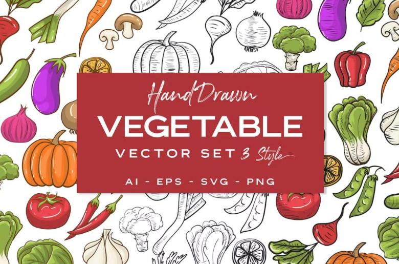 Hand Drawn Vegetable Vectors Set