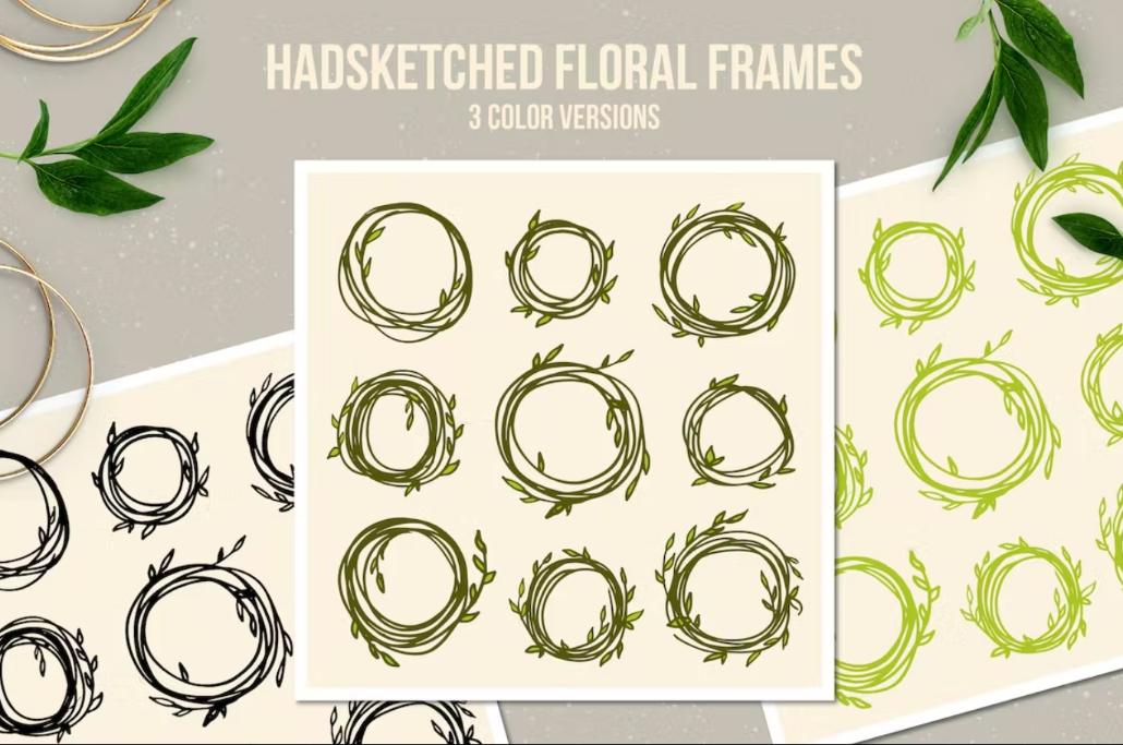Hand sketched Floral Frames Set