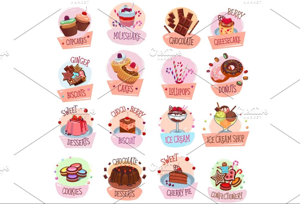 Ice Creams and Chocolate Icons Set