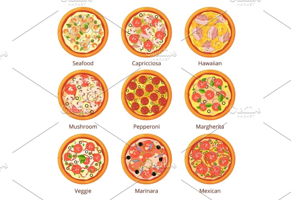 Isolated Top View Pizza Vectors