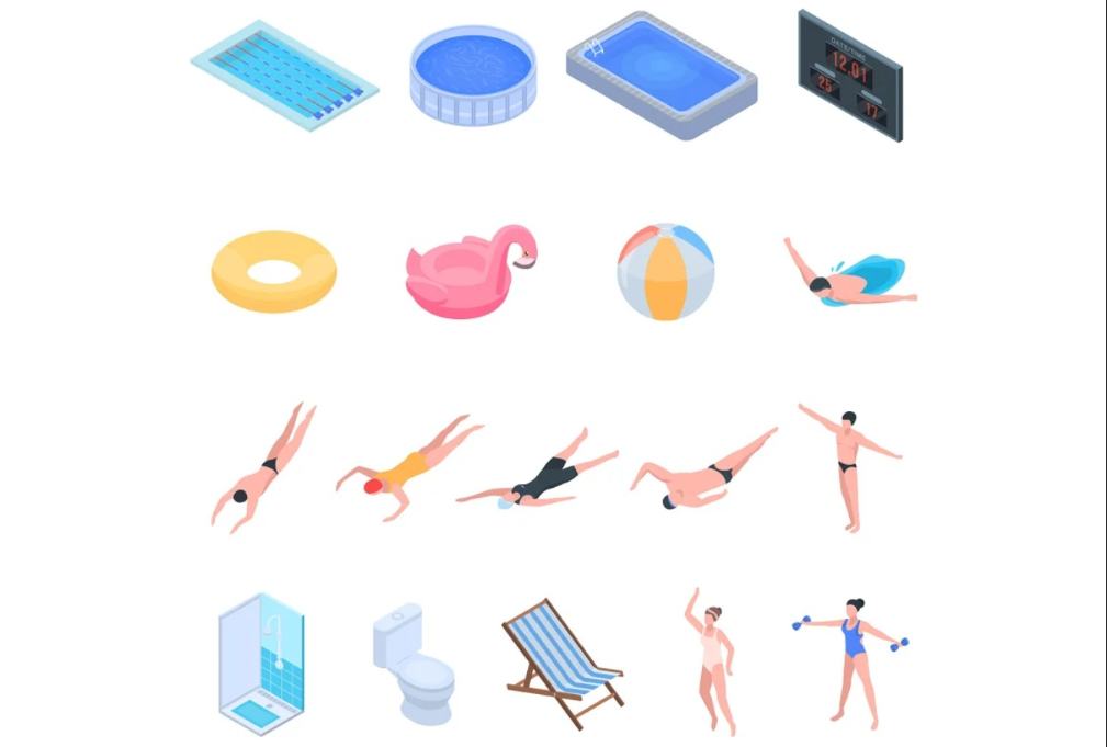 Isometric Pool Equipment Icons