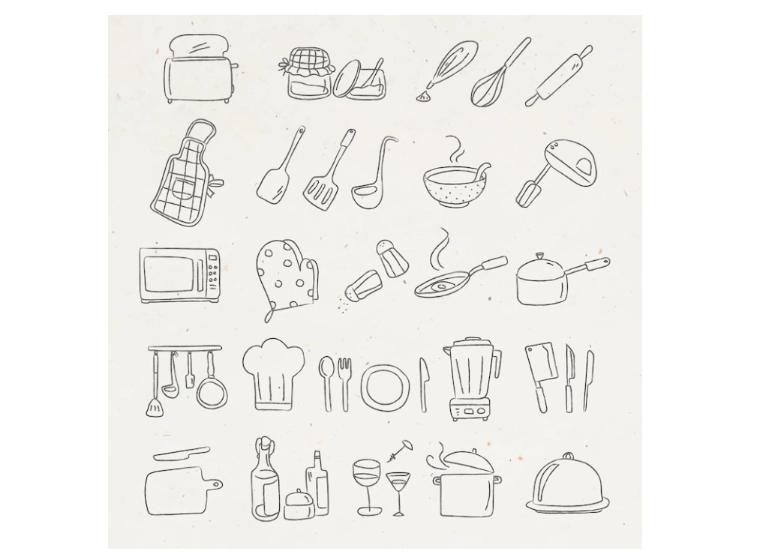 Kitchen Utensils Doodle Set