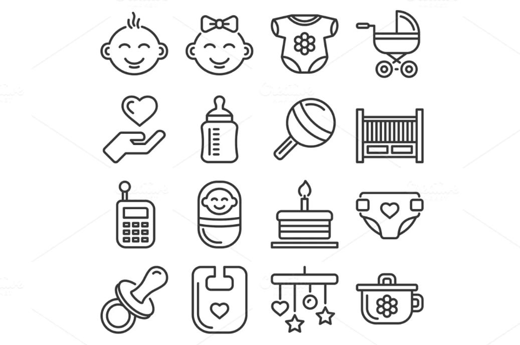 Linear Baby Icons Set