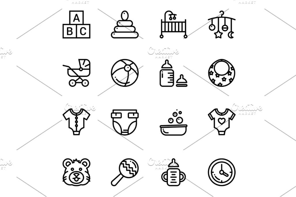 Linear Baby Toys Icons