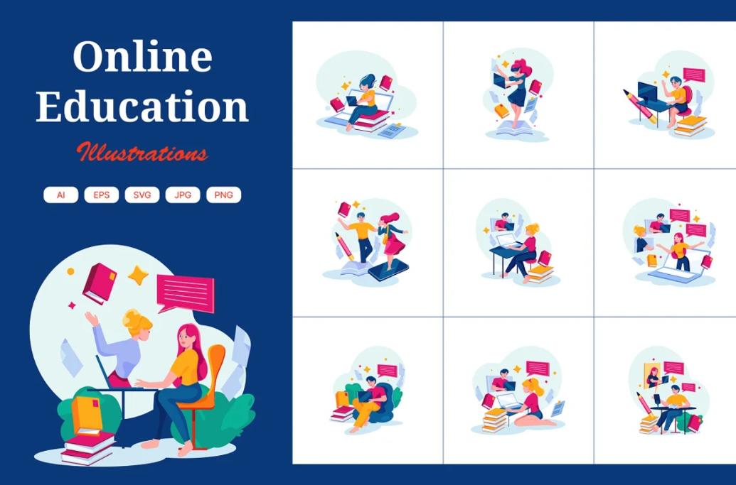 Online Education Illustrations Set