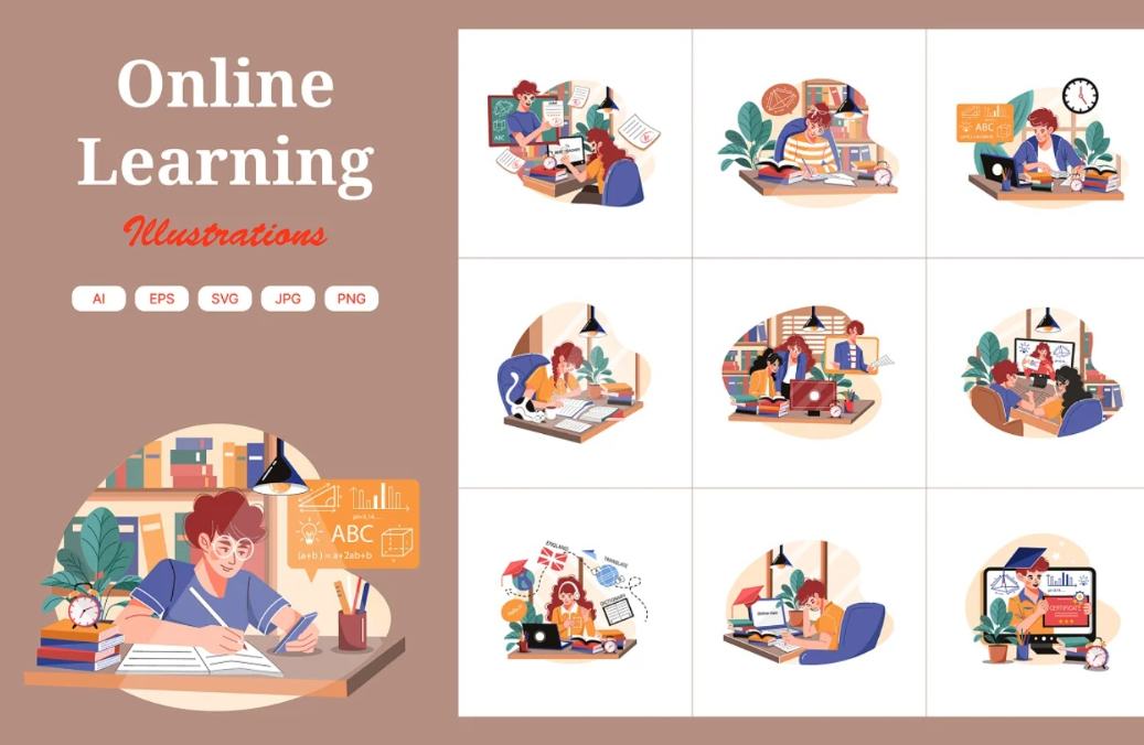 Online Learning Illustrations Set